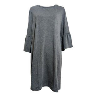 ANA XL Gray Knit Shift Dress Bell Sleeve Soft Stretchy Casual Minimalist Brunch